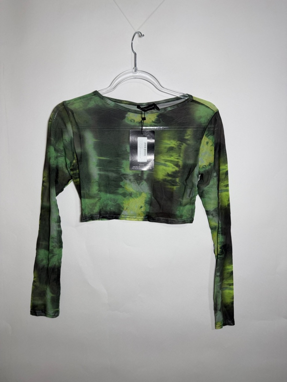 PrettyLittleThing Green Tie-Dye Sheer Cropped Long Sleeve Top